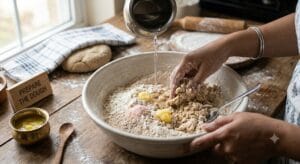 A small bowl containing a mixture of grated mozzarella cheese, finely chopped onions, green chilies, and fresh cilantro, being prepared for Cheese paratha recipe stuffing."