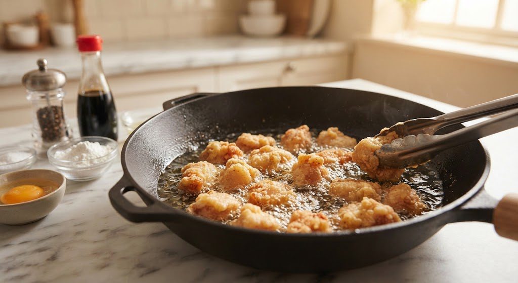 Frying chicken for Chicken Manchurian Recipe