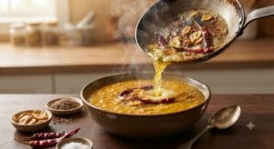 Special Tadka step showing ghee heated in a frying pan with garlic, cumin seeds, and whole red chilies for a Dhaba Style Daal Chawal Recipe](blob:https://easykitchenlife.blog/008149e0-d832-479c-a23c-1eb6989f2d48