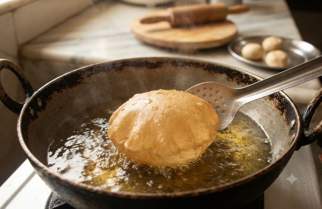 Garam tel mein phoolti hui khasta Halwa Puri