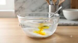 Homemade Halwa Puri Recipe Halwa ke liye pani mein cheeni aur zarda rang (food color) gholte hue