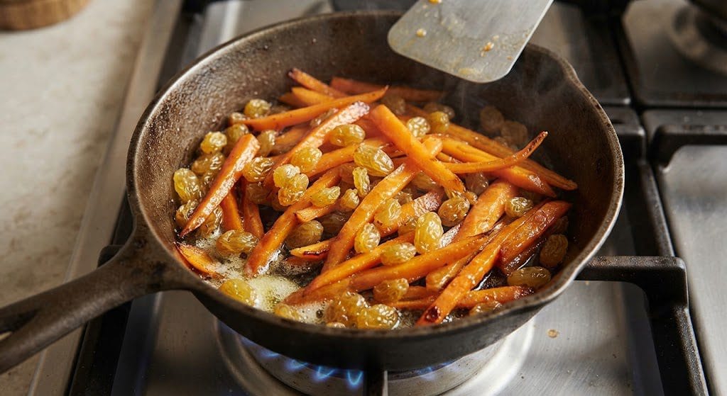 Caramelized carrots and raisins for Afghan Kabuli Pulao Recipe