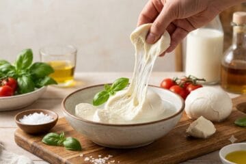 Homemade Mozzarella Cheese sirf bazaar se khareedi gayi cheese se ziada fresh aur chemical-free hoti hai, balke is ka zaiqah aur stretch bhi behtareen hota hai. Aayein dekhte hain ke sirf kuch aasan steps mein bilkul market jaisi Homemade Mozzarella Cheese ghar par kaise banai jati hai!