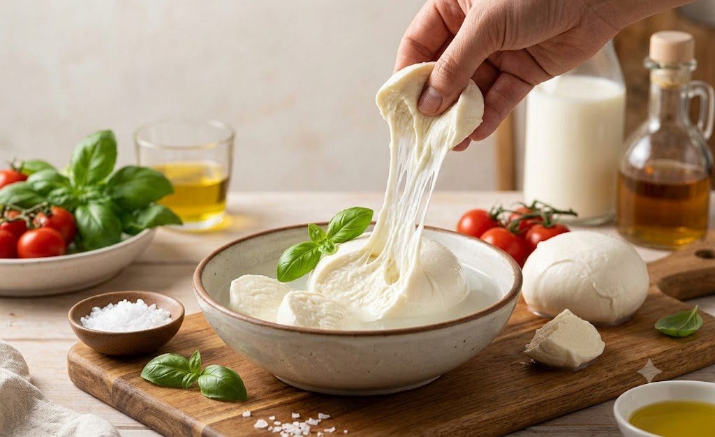 Homemade Mozzarella Cheese sirf bazaar se khareedi gayi cheese se ziada fresh aur chemical-free hoti hai, balke is ka zaiqah aur stretch bhi behtareen hota hai. Aayein dekhte hain ke sirf kuch aasan steps mein bilkul market jaisi Homemade Mozzarella Cheese ghar par kaise banai jati hai!