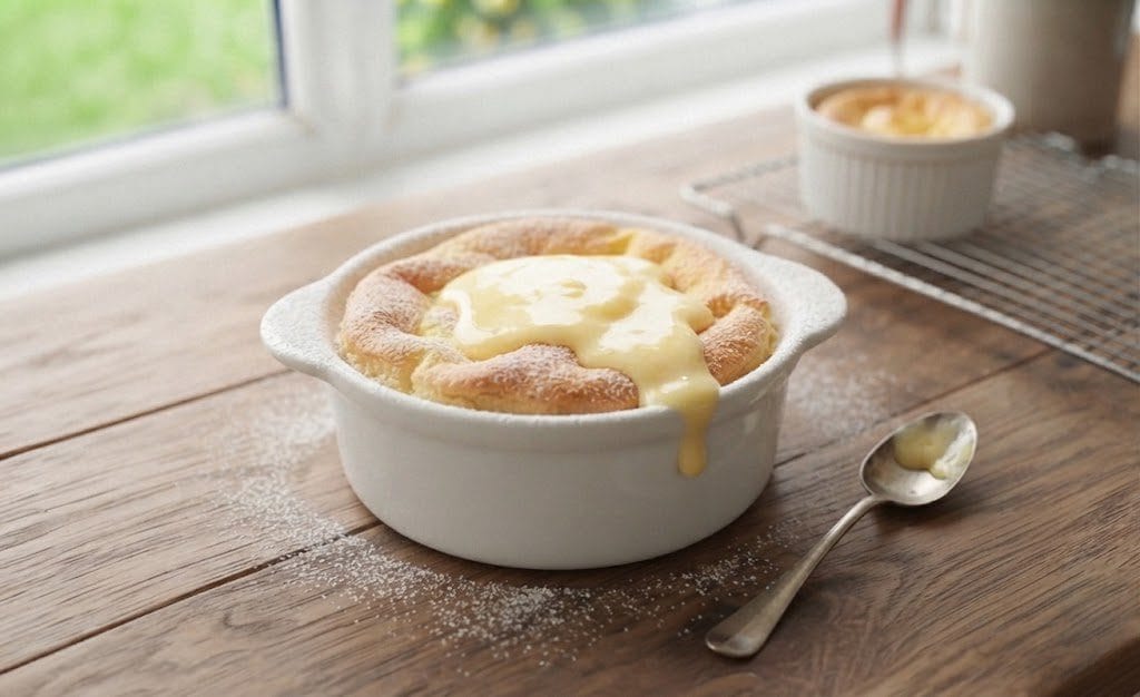 Baking Lemon Delicious Pudding in Water Bath