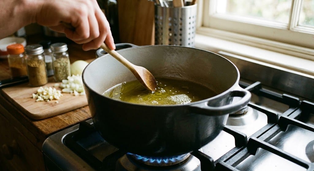 Heat oil in pot