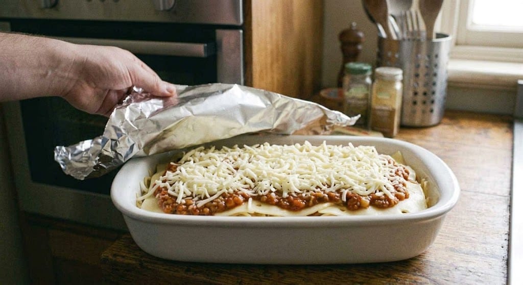 Melted mozzarella cheese after removing foil