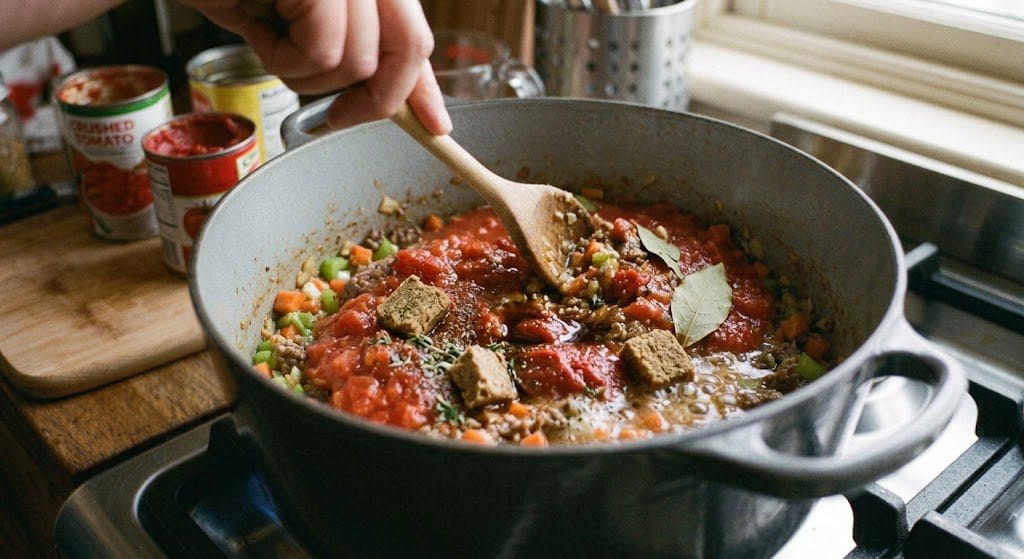 Simmering bolognese sauce