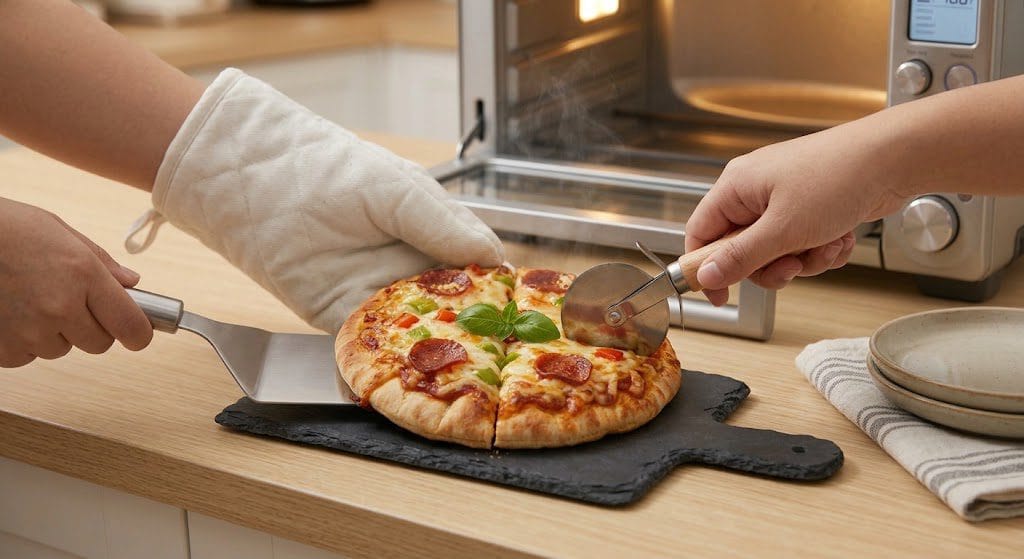 Baking mini pita pizza until cheese is bubbly and melted for simple quick meal ideas for 12-year-old beginners